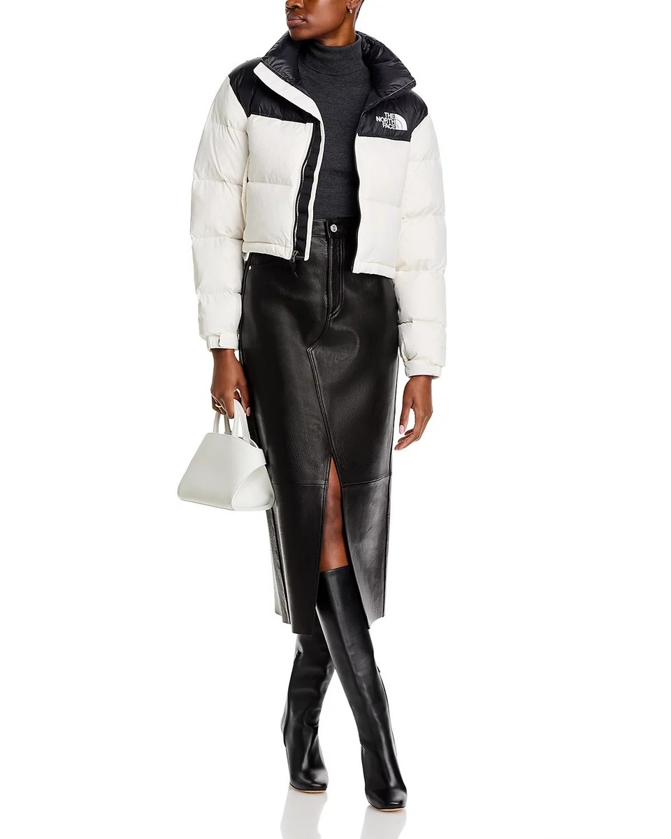 Women's The North Face White Dune Short Cropped Nuptse 700 Down