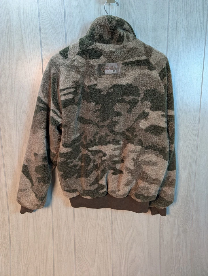 Cabelas Windshear Fleece Bomber Jacket Mens Medium Camo Deep Pile Sherpa Hunting - Image 2 of 4