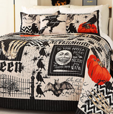 Halloween Bedspread,Black Quilt Set King Size,Pumpkin Ghost Festival Themed Bedd