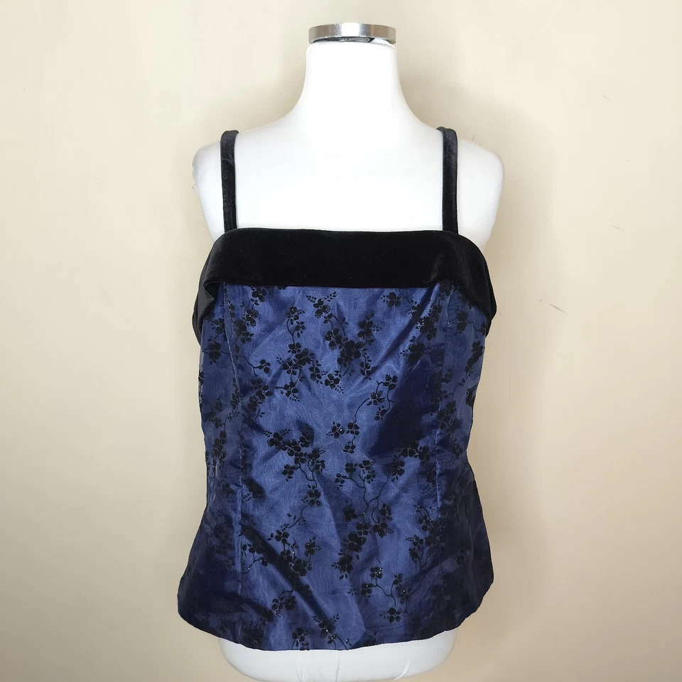 Alex Evenings Jacket Tank Set Size XL Floral + Velvet Formal Sheer Blue Black - Image 3 of 4