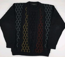 Vintage 90s Protege 3D Texture Pattern Knit Sweater USA Made Grey Multicolor L