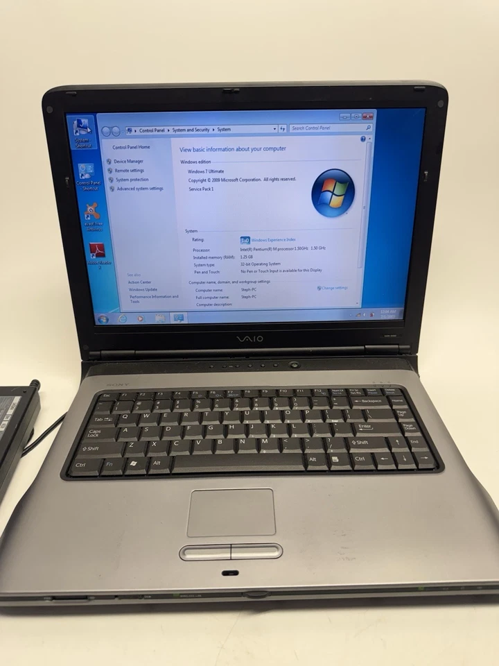 Vintage Sony Vaio PCG-8QEL Pentium Windows 7 DVD 1.25GB RAM 70GB Hard 15" - Image 4 of 4