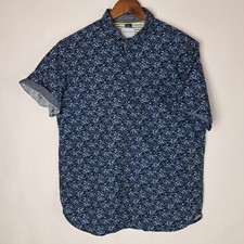 Denim  Flower Ricky Singh Shirt Mens Large Blue Button Down Flip Short Sleeve