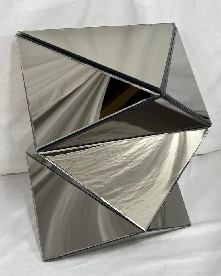 Contemporary Beveled Faceted Mirror Pedestal Side End Table 22"H Triangle - Image 2 of 4