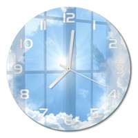Runde Wanduhr Aus Glas Runde Glasuhr Wolken Am Himmel WeißE Zeiger Fi30 Cm
