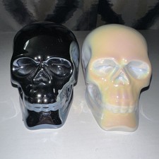 Set of 2 Halloween Skull Decor Black Chrome Iridescent Finish