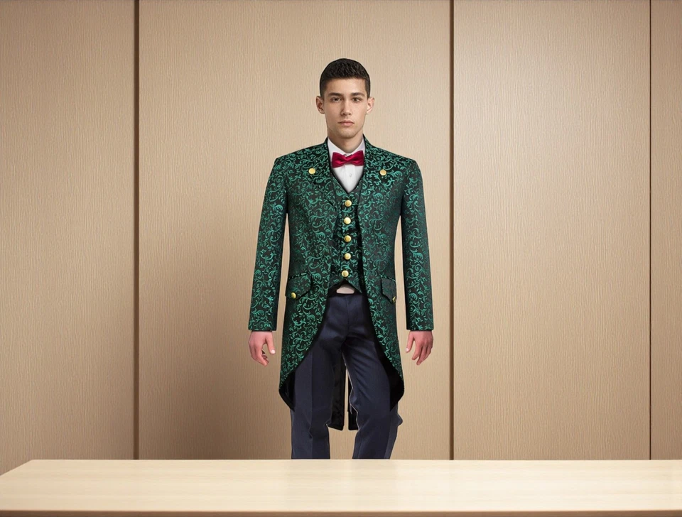 Men’s Blue Steampunk Tailcoat Gothic Brocade Coat Victorian Fashion Jacket - Image 4 of 4