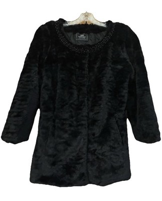 max mara black faux fur coat