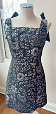 Alice + Olivia Maryann Metallic Jacquard Tie-Shoulder Minidress 12 Black Silver