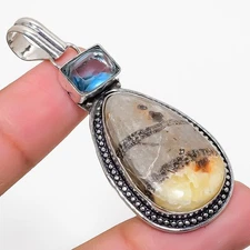 Septerian Stone, Topaz Gemstone 925 Sterling Silver Jewelry Pendant 2.36"