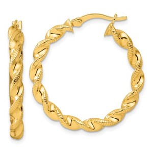 925 Sterling Silver Flash Gold Plated 4Mm Patterned Twisted Hoop Earrings