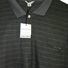 Calvin Klein Liquid CottonLogo Men  s Polo Shirt Gray and Black Striped L NEW