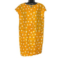 VTG 80s 90s RICKIE FREEMAN TERI JON YELLOW LINEN STAR POLKA DOT SHIFT DRESS 4