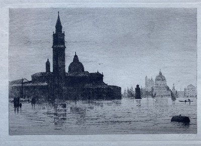 Antique Venice Etching San Giorgio Maggiore Signed Eldred c1890 Italian View