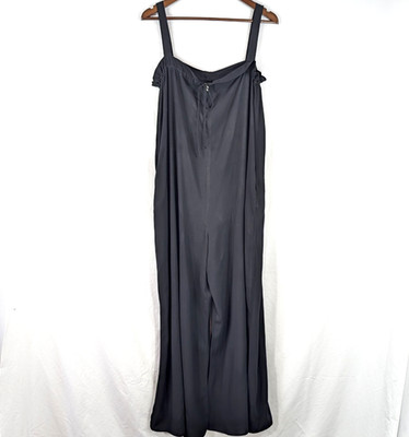 Vtg Final Touch Wide Leg Jumpsuit S Small Rayon Boho Flowy Strappy Pockets USA