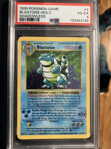 Pokémon TCG Blastoise Base Set 2/102 Shadowless Holo Rare PSA 4 WOTC English