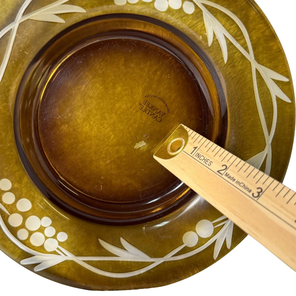 Yankee Candle Ámbar Grabado Vidrio Vela Plato Cargador Decorativo Otoño Decoración del Hogar Foto 3 de 4