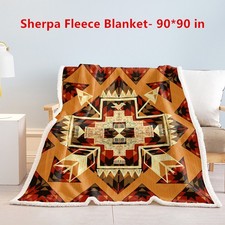 90"x90" Sherpa Fleece Blanket for Bed Couch Geometry Blanket Reversible Orange