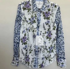 NEW Cino Sundance Catalog Forget Me Not Crinkle Long Sleeve Button-Up Shirt S