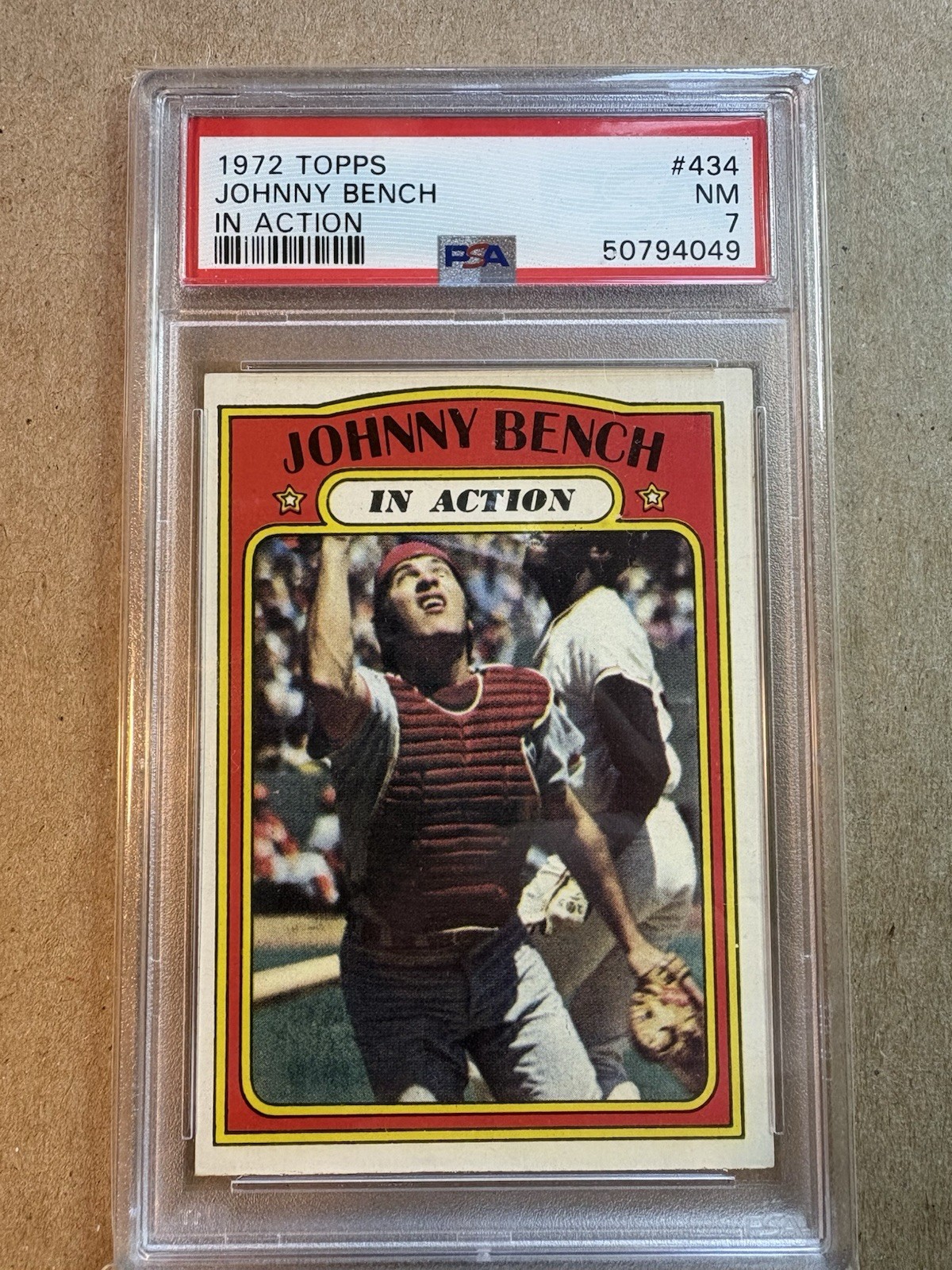 1972 Topps Johnny Bench In Action #434 PSA 7 NM Cincinnati Reds HOF Legend