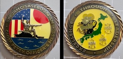 Challenge Coin SRF JMRC Sasebo Japan Chief Petty Officers Mess Excellence thru