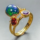 AAA top fire gem Natural Black Opal Ring 925 Sterling Silver Size 5.5 /R461390