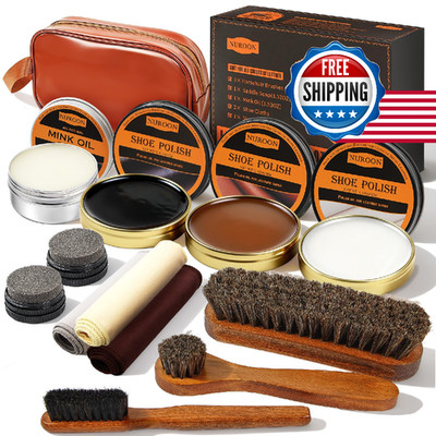 Nuroon 13Pcs Shoe Kit For Men Horsehair Shoe Polish Brushblack Brown Neutral