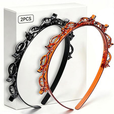 Headband with Clips,2Pcs Braided Bang Headband with Teeth for Women ABS Resin