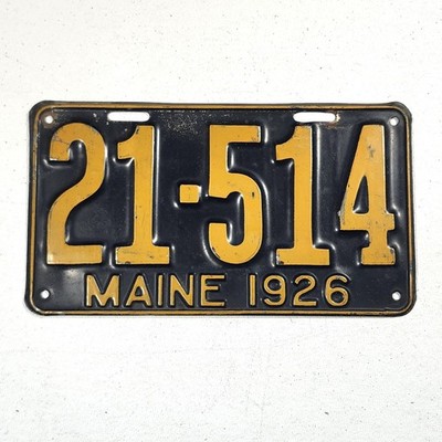 1926 Maine License Plate Number 21-514 Original Paint