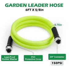 Green Garden Hose 5/8 in x 6 ft with Swivel Grip Handle & Aluminum Fittings