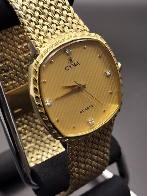CYMA 604 4P Diamond Gold Dial Men's Quartz Watch Battery Replaced