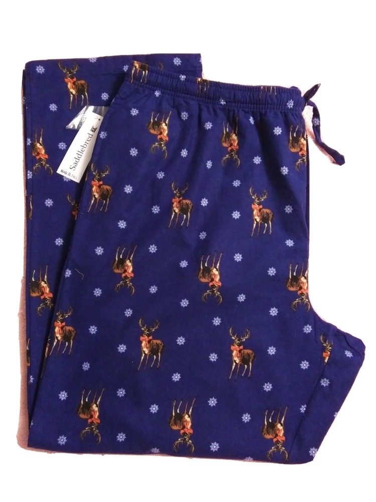 NWT Saddlebred 2XLT Big & Tall pajama pant 100% cotton flannel deer Christmasnow