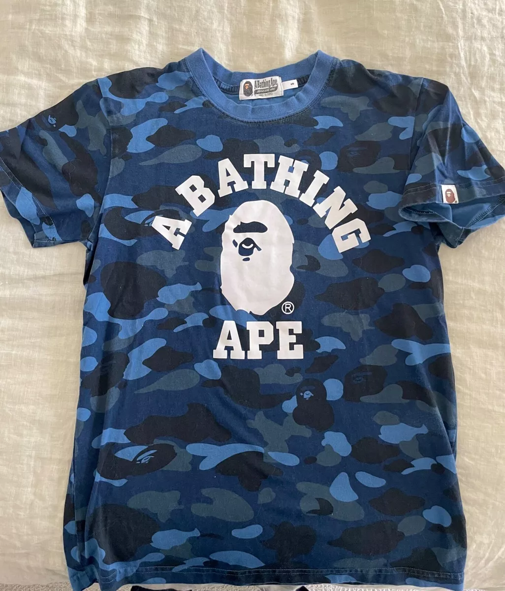 A BATHING APE - BAPE - very cool t-shirt - men's small, blue camo w/ white  Ape