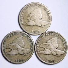 1857, 58-SL & 58-LL FLYING EAGLE LOT 3 COIN SHORT SET G/VG FREE SHIPPING