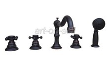 Oil Rubbed Bronze Cross Handles Roman Bathroom Tub Faucet W/ Hand Shower Tap