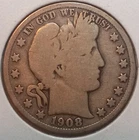 1908 D Barber 90% Silver Half Dollar 50c (Good Details)
