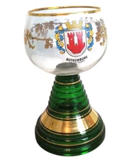 Vintage German Music Box Glass Goblet Chalice Stacked Base Gold Gilt Rothenburg