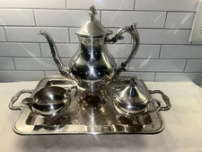 Vintage  F.B. Rogers Silver Co 1883 Silver on Copper 2391 Teapot Set Footed Tray
