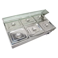 6 Pans Hot Well Food Warmer Buffet Warmmer with Sneeze Guard & Lid 1/2 Size