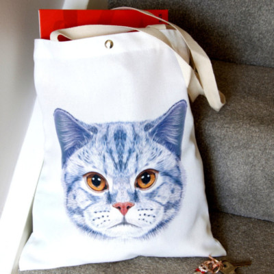 Grau Katzengesicht Canvas Beuteltasche Tasche Einkaufstasche Handtasche Wiederverwendbar Shopper Katzenliebhaber