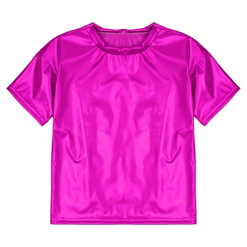 Kids Girls Boys Shiny Shirts Metallic Hip Hop Dance Top Modern Jazz Dancewear - Picture 26 of 43
