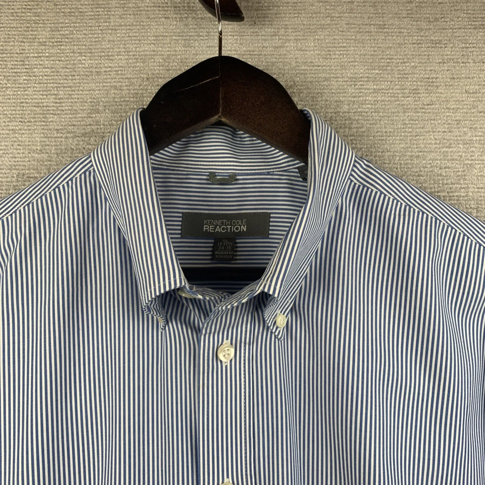 Camisa de Vestir KENNETH COLE REACTION Para Hombre Talla Extra Grande 17 x 34-35 Azul Sin Hierro Foto 4 de 4