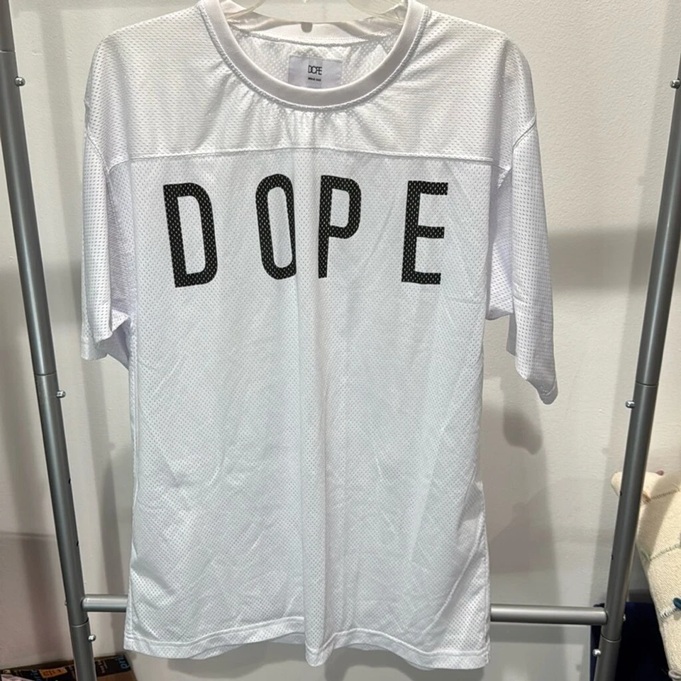 DOPE Jersey Lightweight Mesh Fabric Relaxed Fit Crew Neckline White/Black M XL - Image 4 of 4