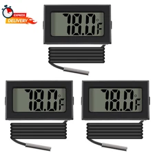 3Pcs Black Digital LCD Thermometer Temperature Monitor with External Probe for F