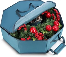Premium Hard Shell Wreath Storage Container with Dual Zipper and Pockets - 24