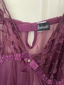 Vintage Fredrick&rsquo;s of Hollywood Lingerie Dress Plum Sheer Lace Nightgown size L