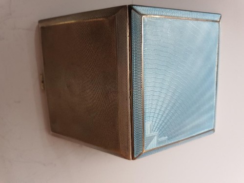 Rare 1934 Sterling Silver Guilloche Enamel Cigarette Case & Matching Vesta Case. - Picture 4 of 11