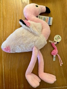 Setof 2 Nature Planet Soft Plush Pink Flamingo Stuffed Animal 18" & Tiny Softies