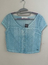 New Abercrombie Fitch Women Eyelet Blue Lace Cotton Crop Top Small
