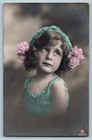 c1910's Pretty Child Girl Flowers Headband Studio RPPC Photo Antique Postcard